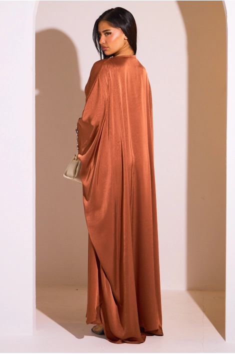 Abaya orange à col v perlé