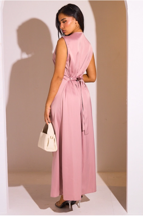 Ensemble 2 pièces : abaya + kimono rose à motif géométrique