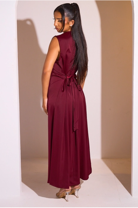Ensemble 2 pièces : abaya + kimono bordeaux à motif géométrique