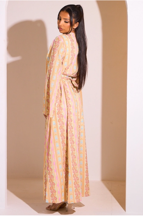 Ensemble 2 pièces : abaya + kimono orange colorés