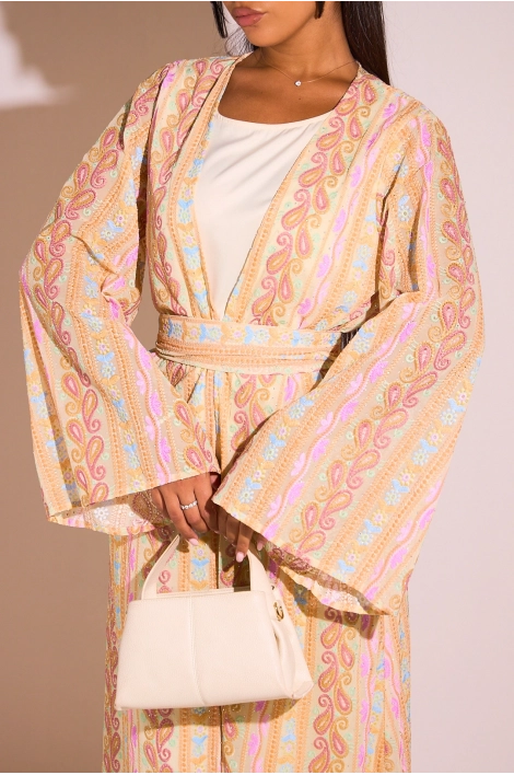 Ensemble 2 pièces : abaya + kimono orange colorés