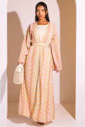 Ensemble 2 pièces : abaya + kimono orange colorés