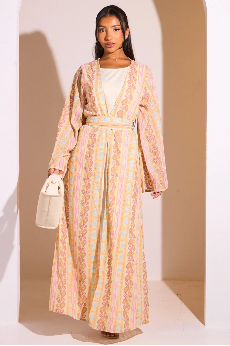 Ensemble 2 pièces : abaya + kimono orange colorés