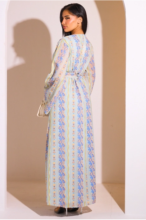 Ensemble 2 pièces : abaya + kimono bleu colorés