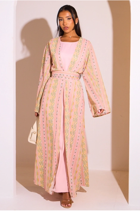 Ensemble 2 pièces : abaya + kimono rose colorés
