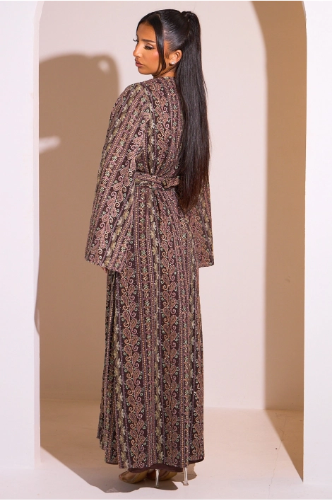 Ensemble 2 pièces : abaya + kimono marron colorés
