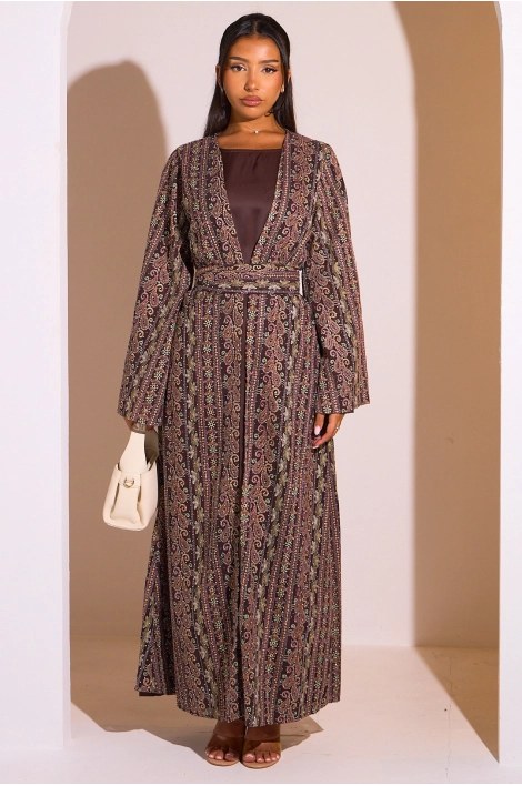 Ensemble 2 pièces : abaya + kimono marron colorés