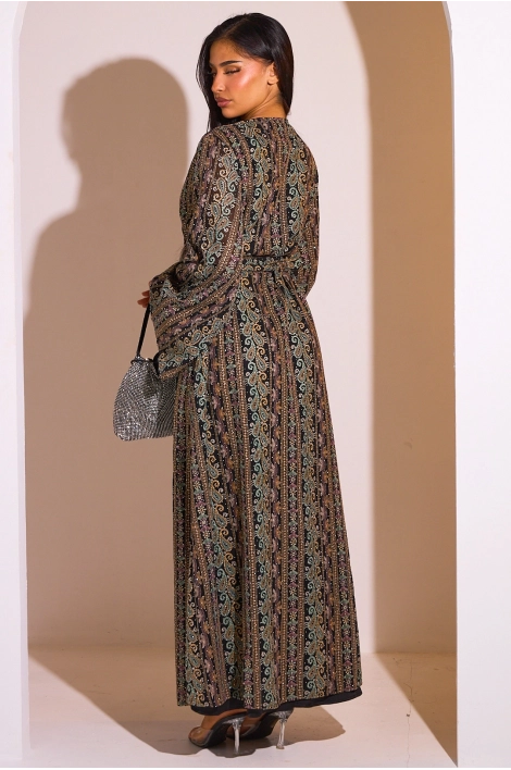 Ensemble 2 pièces : abaya + kimono noir colorés