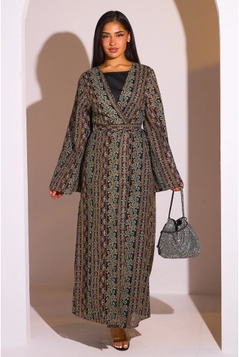 Ensemble 2 pièces : abaya + kimono noir colorés