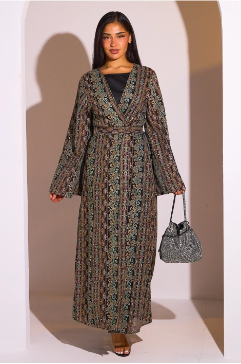 Ensemble 2 pièces : abaya + kimono noir colorés