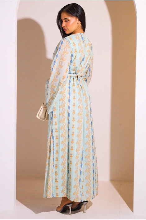 Ensemble 2 pièces : abaya + kimono bleu clair colorés
