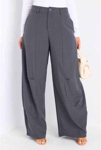 Pantalon de tailleur gris style palazzo