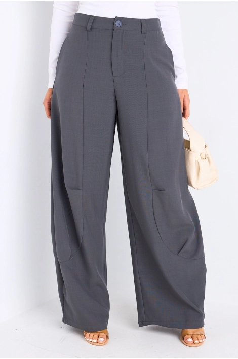 Pantalon de tailleur gris style palazzo