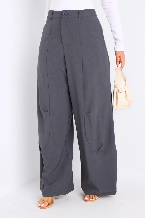 Pantalon de tailleur gris style palazzo