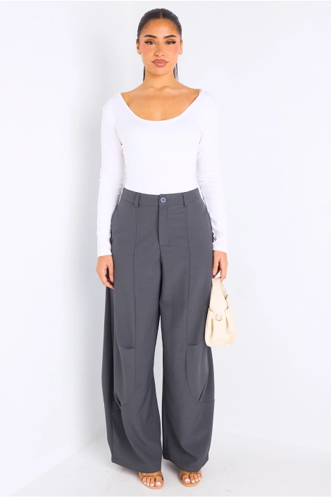 Pantalon de tailleur gris style palazzo