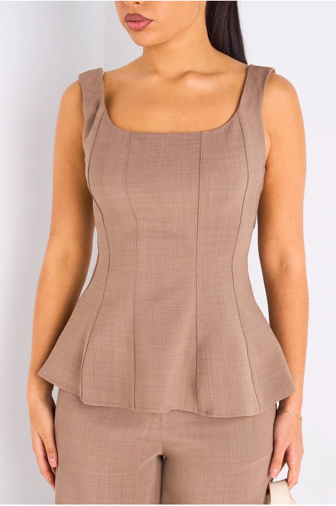 Ensemble deux pièces taupe haut à bretelles + pantalon tailleur à coupe droite