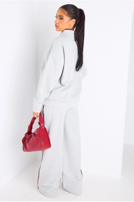 Ensemble deux pièces gris à bandes blanches veste + jogging coupe droite