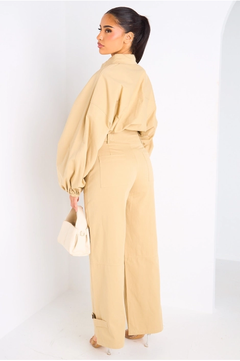 Ensemble deux pièces beige haut + pantalon