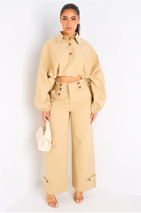 Ensemble deux pièces beige haut + pantalon