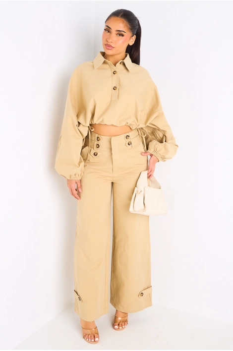 Ensemble deux pièces beige haut + pantalon