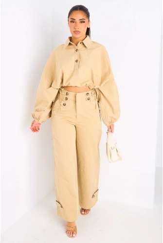 Ensemble deux pièces beige haut + pantalon