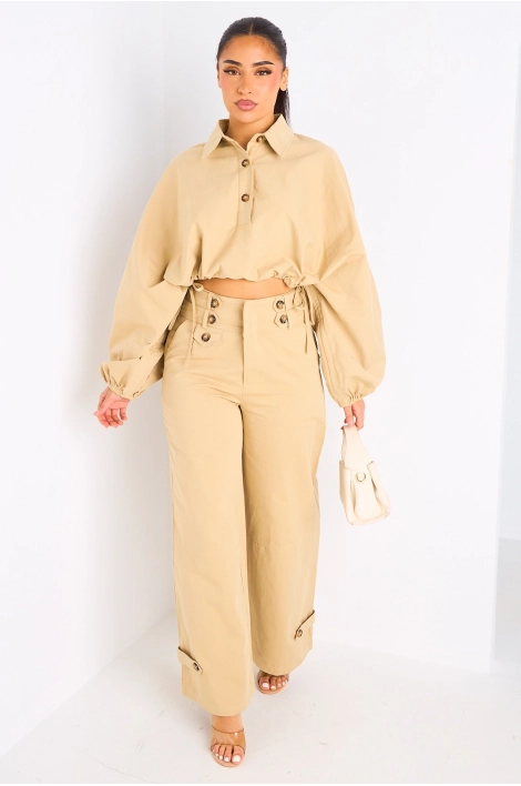 Ensemble deux pièces beige haut + pantalon