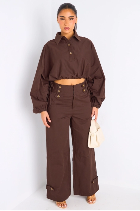 Ensemble deux pièces marron haut + pantalon
