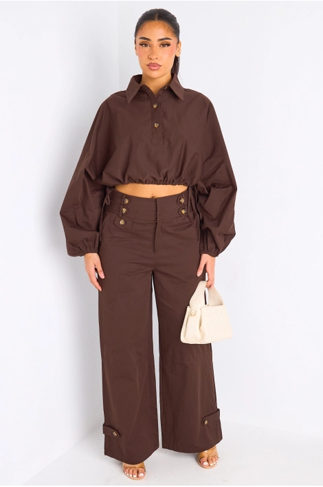 Ensemble deux pièces marron haut + pantalon