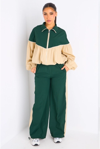 Ensemble deux pièces veste + jogging vert et beige