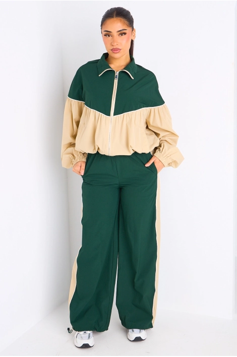 Ensemble deux pièces veste + jogging vert et beige