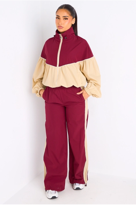 Ensemble deux pièces veste + jogging  bordeaux et beige