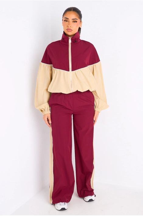 Ensemble deux pièces veste + jogging  bordeaux et beige
