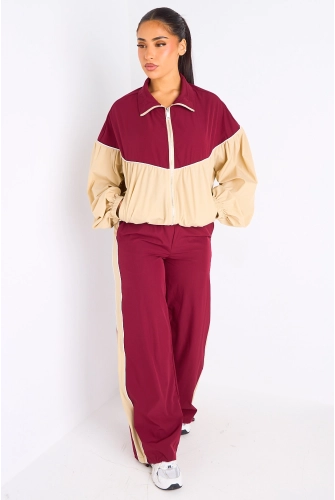Ensemble deux pièces veste + jogging  bordeaux et beige