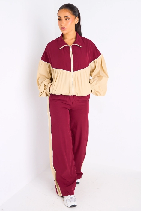 Ensemble deux pièces veste + jogging  bordeaux et beige