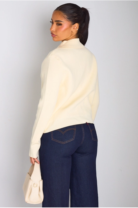Gilet à zip et col rabat de couleur beige