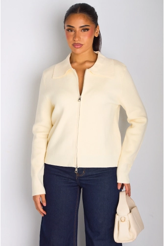 Gilet à zip et col rabat de couleur beige
