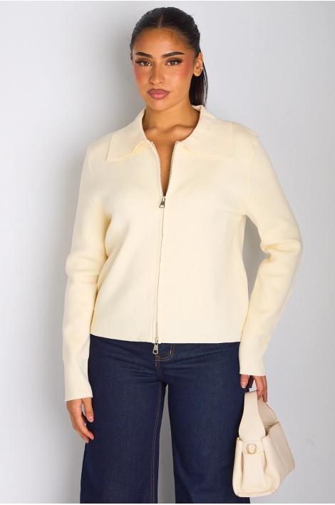 Gilet à zip et col rabat de couleur beige