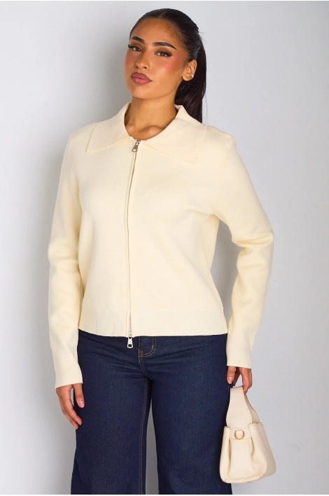 Gilet à zip et col rabat de couleur beige