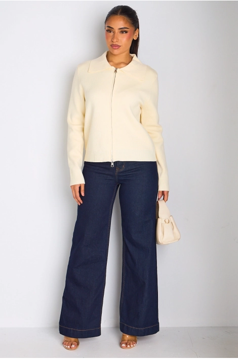 Gilet à zip et col rabat de couleur beige