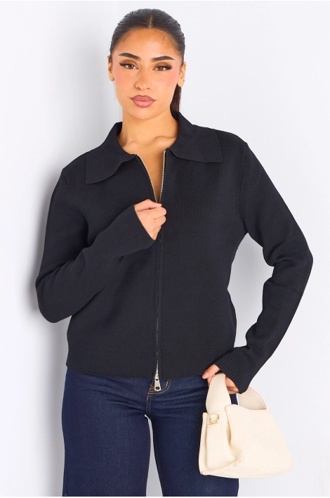Gilet à zip et col rabat de couleur noir