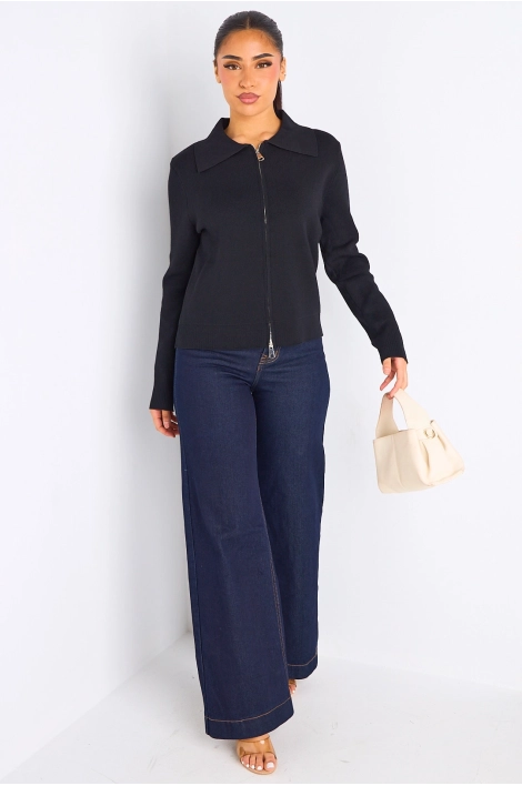 Gilet à zip et col rabat de couleur noir