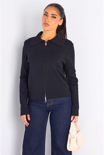 Gilet à zip et col rabat de couleur noir