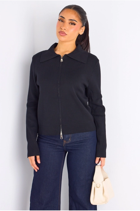 Gilet à zip et col rabat de couleur noir
