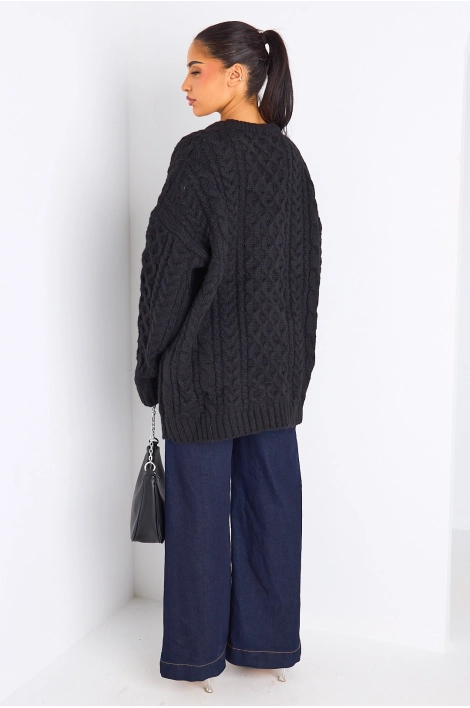 Pull noir en maille à effet torsadé
