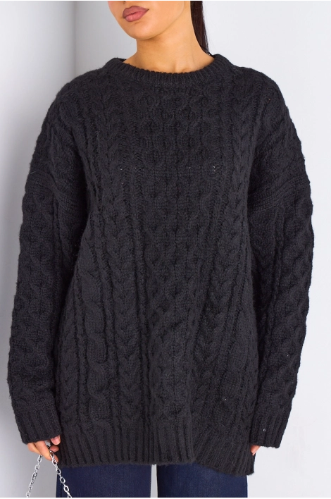 Pull noir en maille à effet torsadé