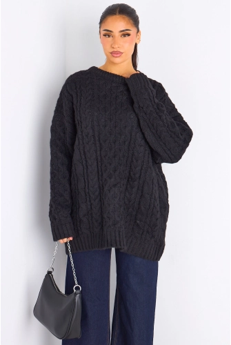 Pull noir en maille à effet torsadé