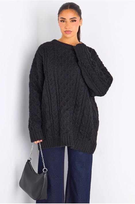 Pull noir en maille à effet torsadé