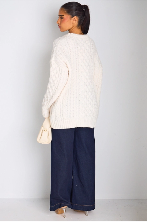 Pull ivoire en maille à effet torsadé
