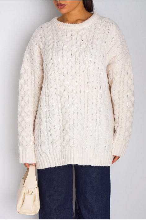 Pull ivoire en maille à effet torsadé
