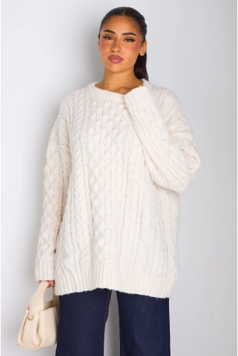 Pull ivoire en maille à effet torsadé